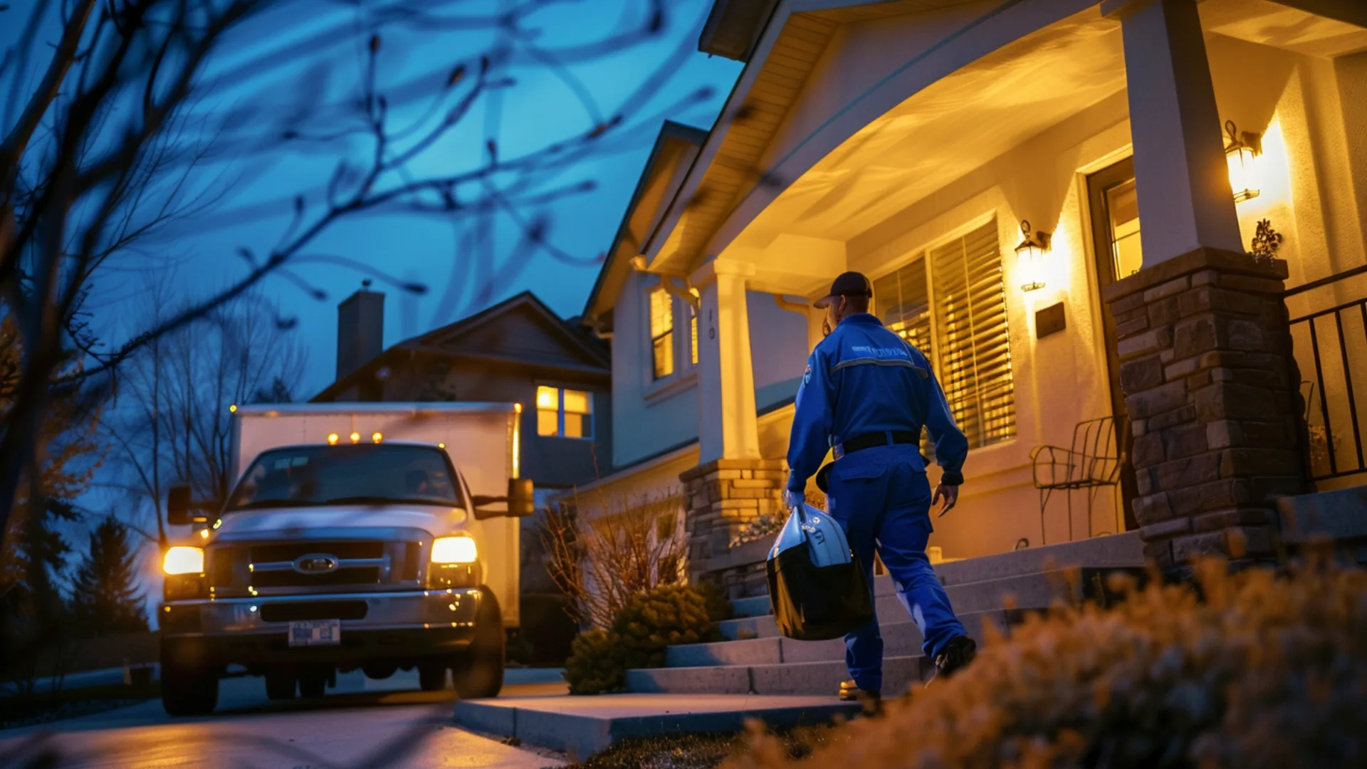 Emergency plumber arriving at Littleton CO home at night — Littleton Plumbing Pros